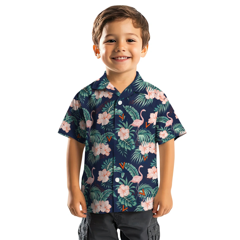 Virginia Cavaliers Hawaiian Shirt - Flamingo and Hibiscus | Hula Hawaiian Shirts