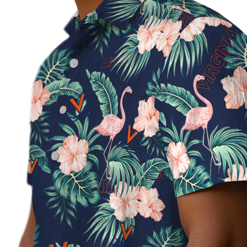 Virginia Cavaliers Hawaiian Shirt - Flamingo and Hibiscus | Hula Hawaiian Shirts