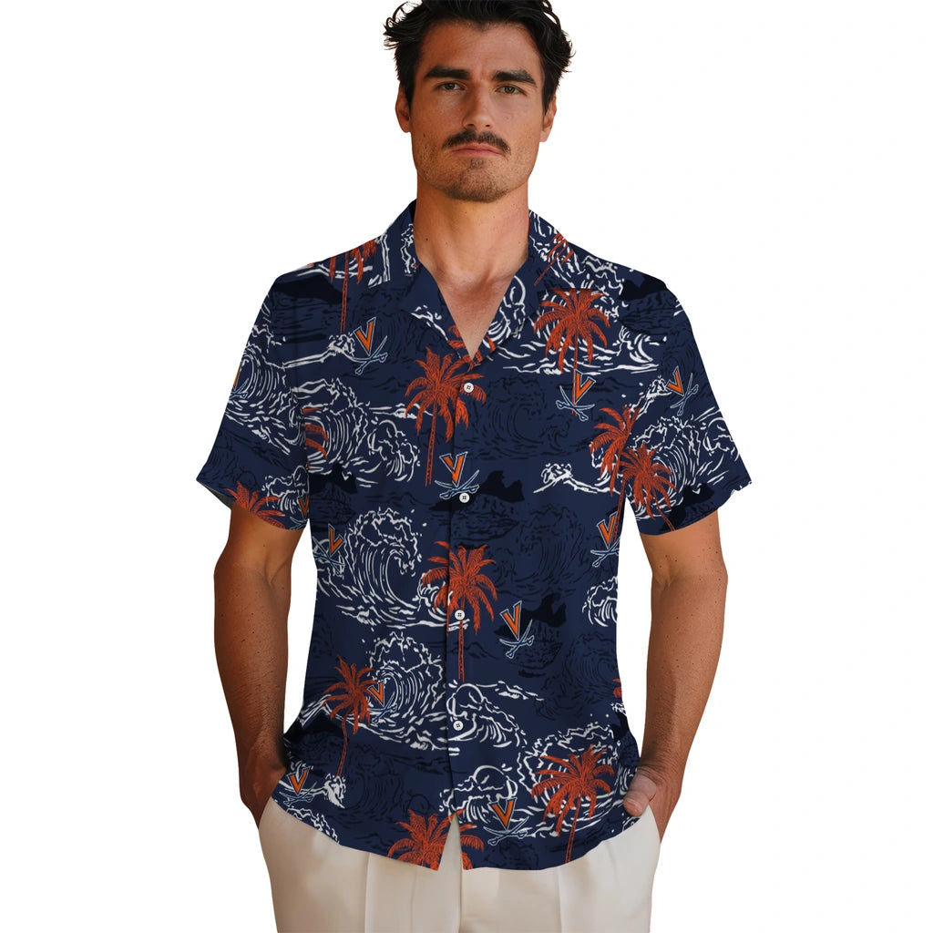 Virginia Cavaliers Hawaiian Shirt - Wave Palm | Hula Hawaiian Shirts