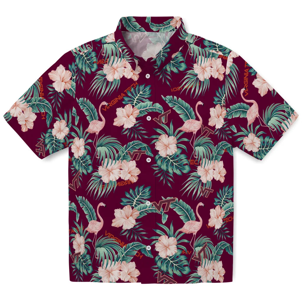 Virginia Tech Hokies Hawaiian Shirt - Flamingo and Hibiscus | Hula Hawaiian Shirts