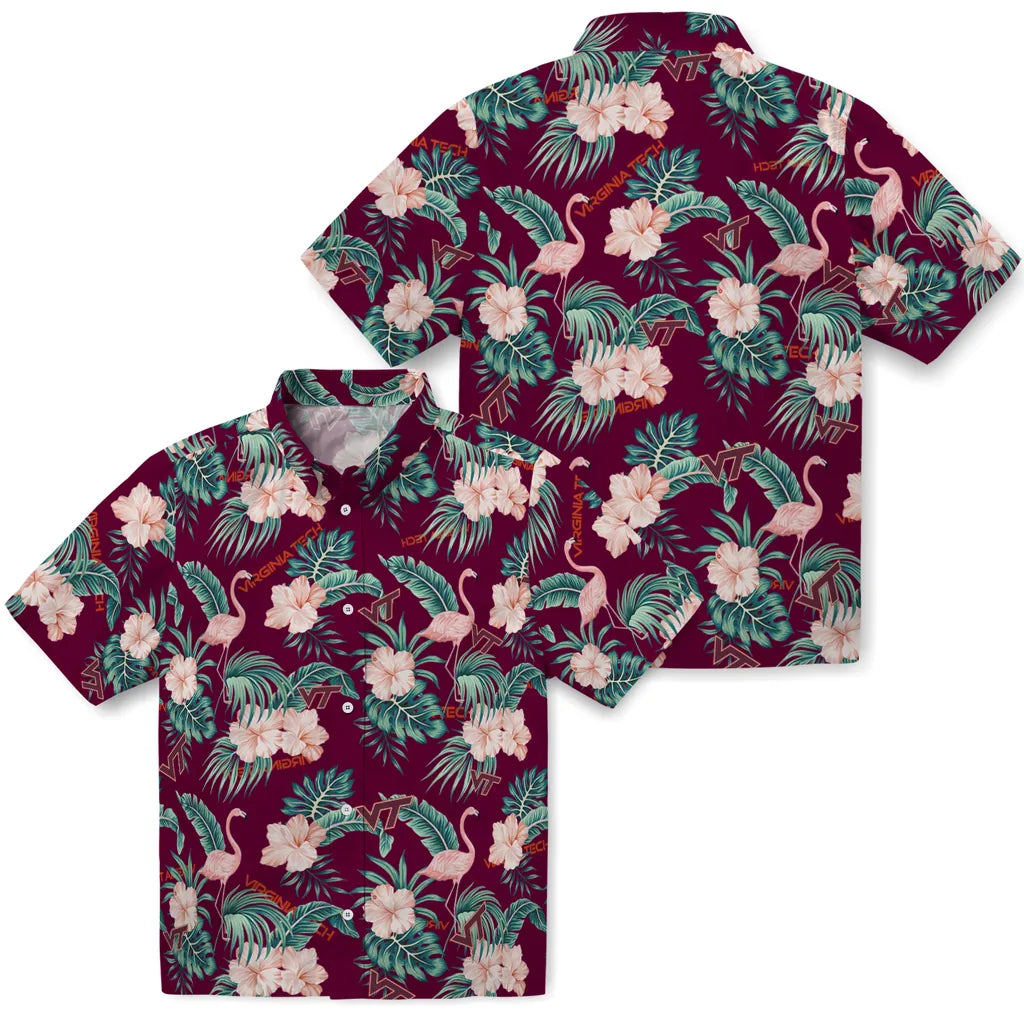 Virginia Tech Hokies Hawaiian Shirt - Flamingo and Hibiscus | Hula Hawaiian Shirts