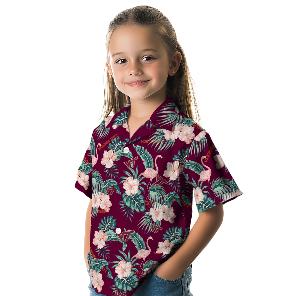 Virginia Tech Hokies Hawaiian Shirt - Flamingo and Hibiscus | Hula Hawaiian Shirts