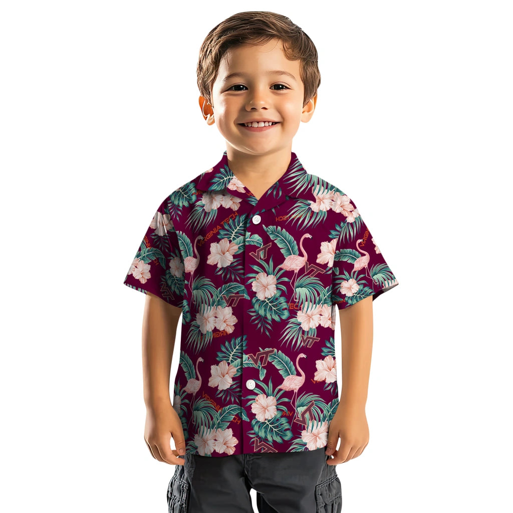 Virginia Tech Hokies Hawaiian Shirt - Flamingo and Hibiscus | Hula Hawaiian Shirts