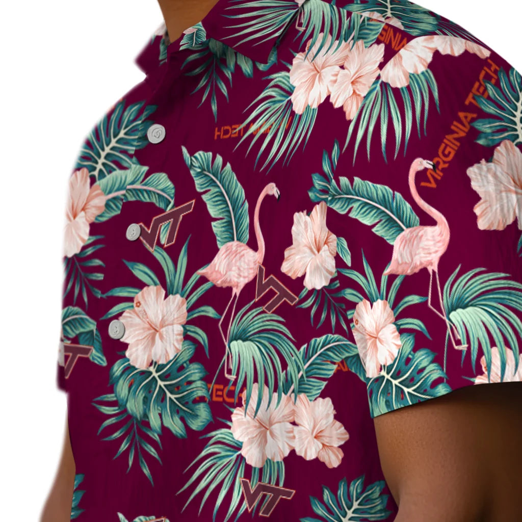 Virginia Tech Hokies Hawaiian Shirt - Flamingo and Hibiscus | Hula Hawaiian Shirts