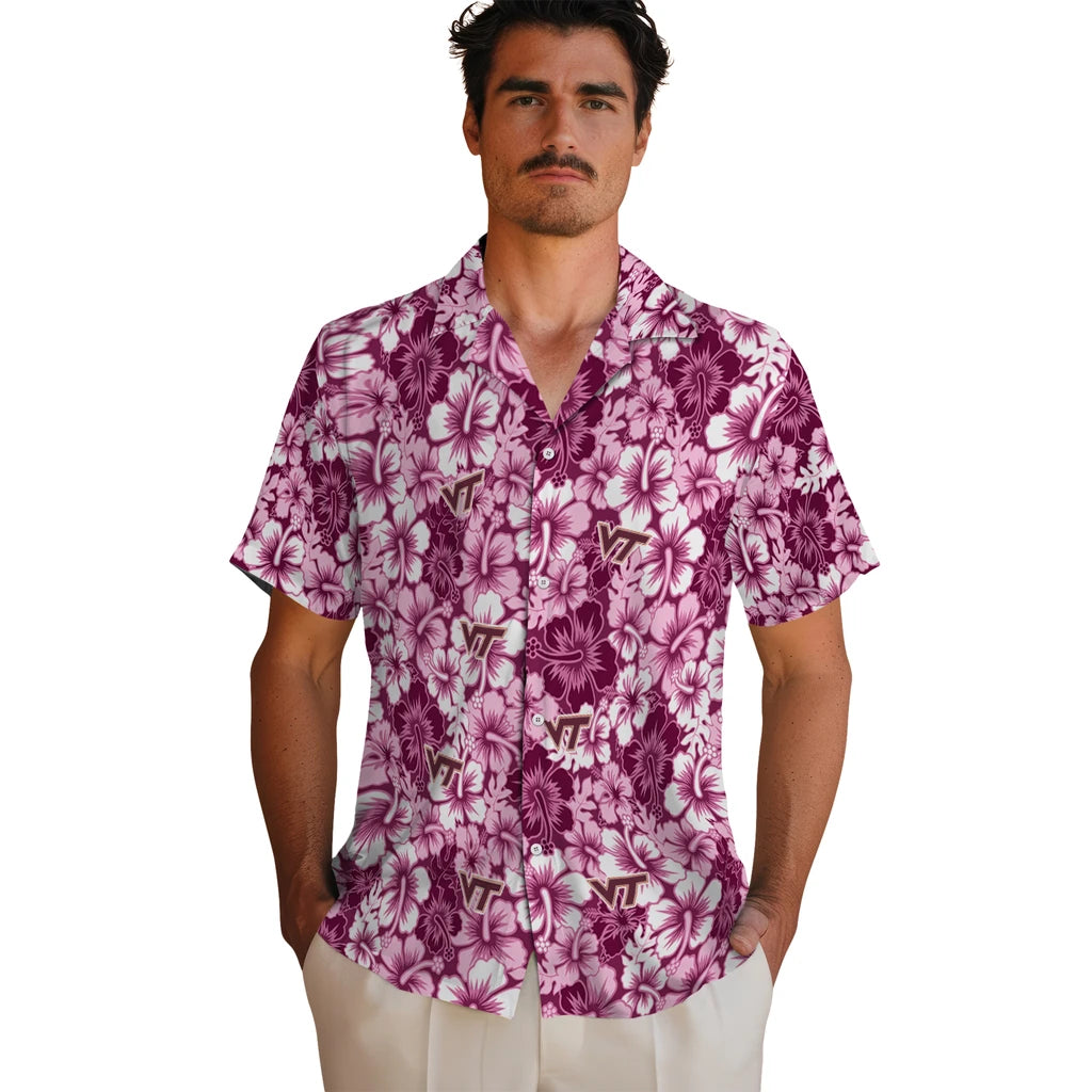 Virginia Tech Hokies Hawaiian Shirt - Hibiscus Blooms | Hula Hawaiian Shirts
