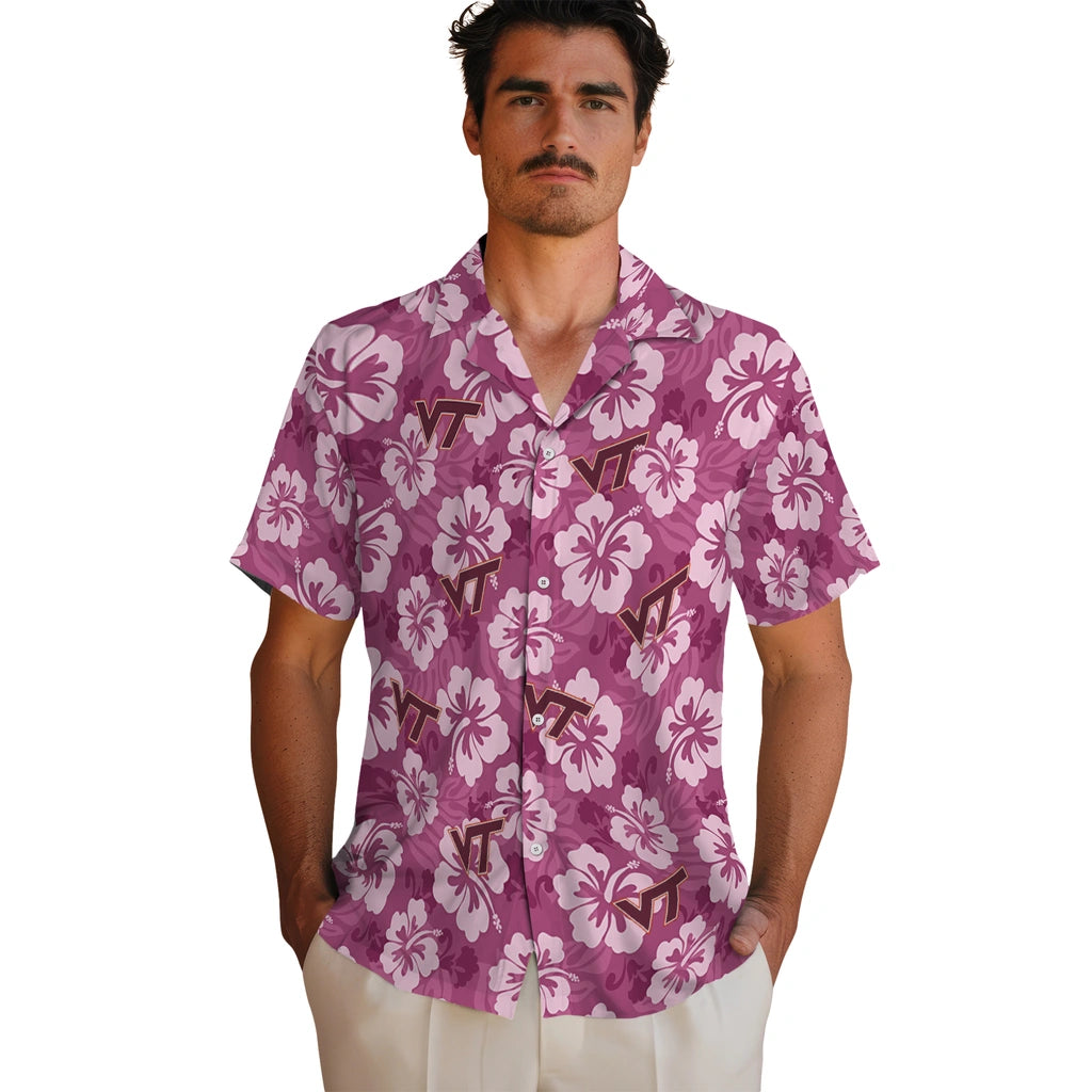 Virginia Tech Hokies Hawaiian Shirt - Hibiscus Cluster | Hula Hawaiian Shirts