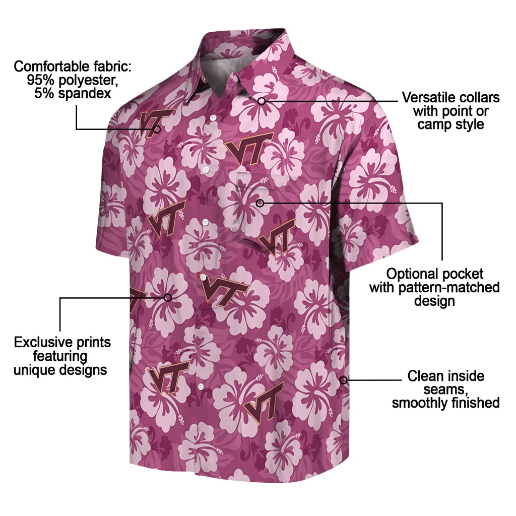 Virginia Tech Hokies Hawaiian Shirt - Hibiscus Cluster | Hula Hawaiian Shirts