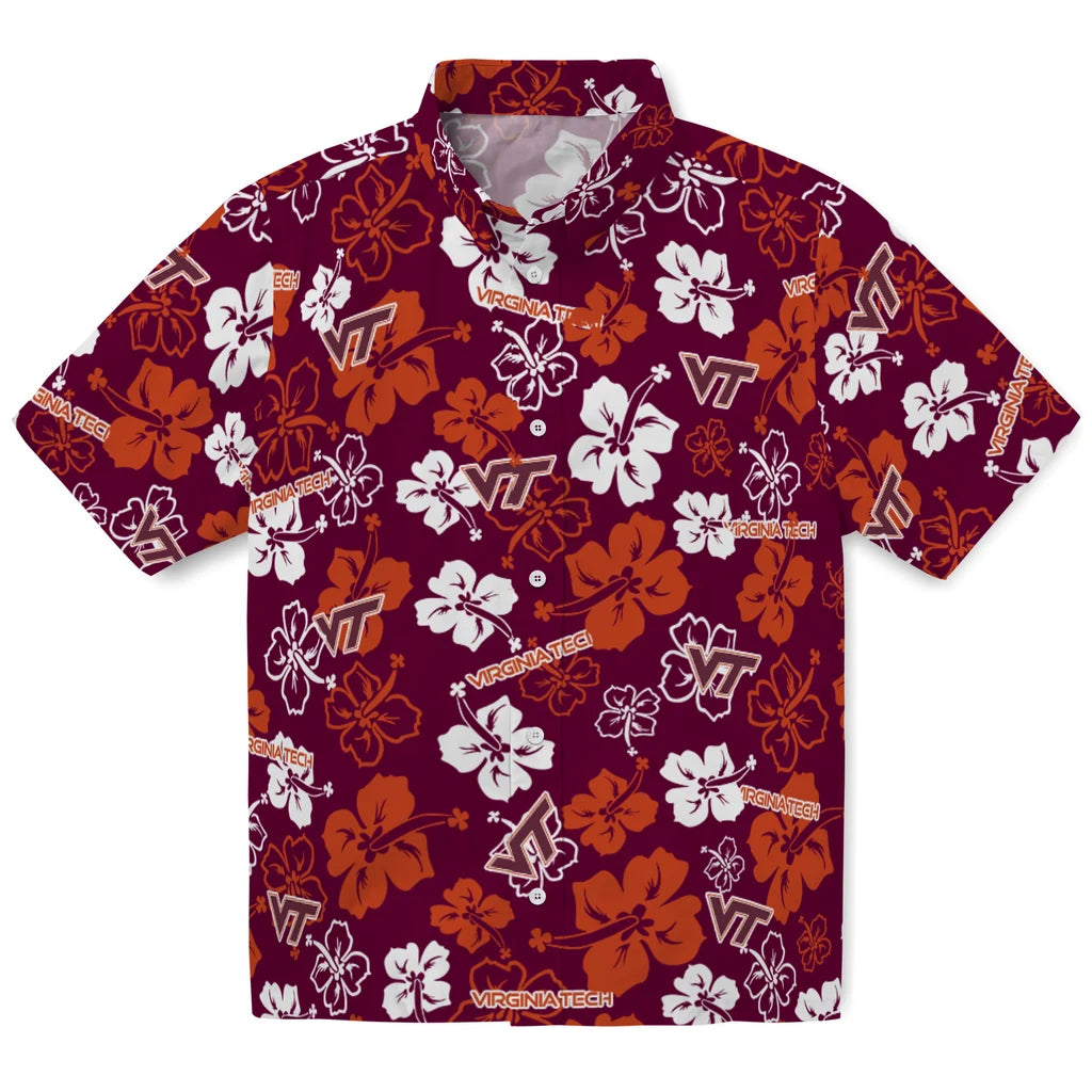 Virginia Tech Hokies Hawaiian Shirt - Hibiscus Flower Design | Hula Hawaiian Shirts