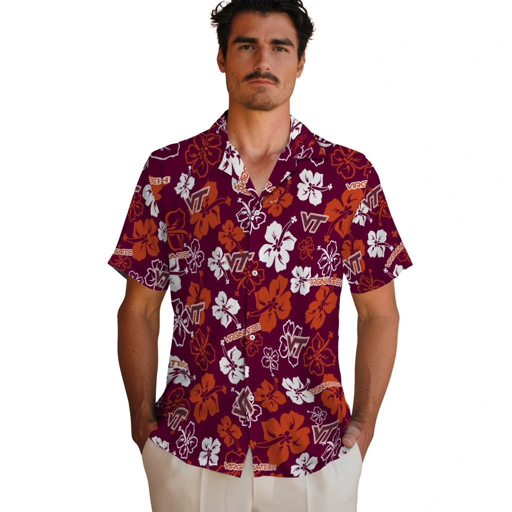 Virginia Tech Hokies Hawaiian Shirt - Hibiscus Flower Design | Hula Hawaiian Shirts