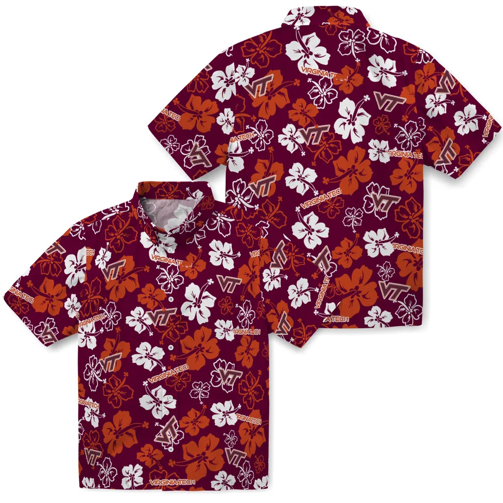 Virginia Tech Hokies Hawaiian Shirt - Hibiscus Flower Design | Hula Hawaiian Shirts