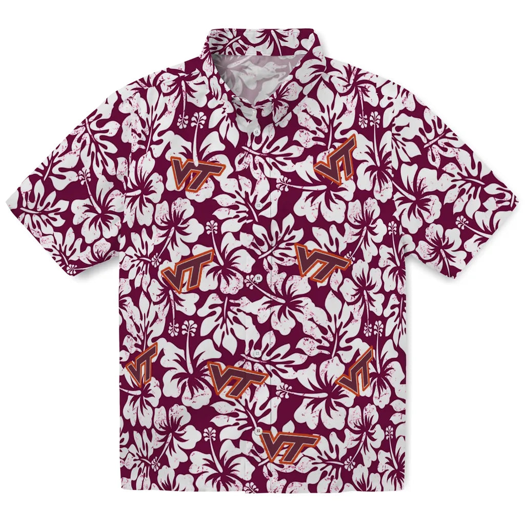 Virginia Tech Hokies Hawaiian Shirt - Hibiscus Motif | Hula Hawaiian Shirts