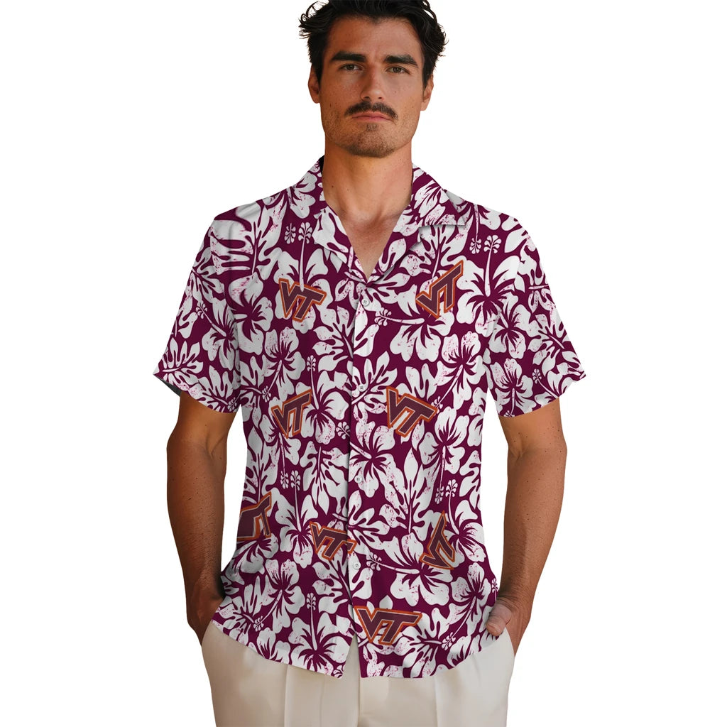 Virginia Tech Hokies Hawaiian Shirt - Hibiscus Motif | Hula Hawaiian Shirts