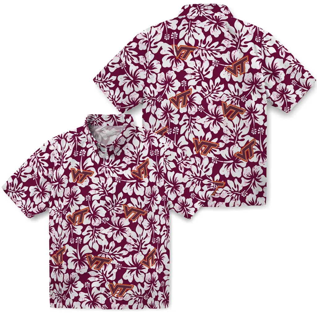 Virginia Tech Hokies Hawaiian Shirt - Hibiscus Motif | Hula Hawaiian Shirts