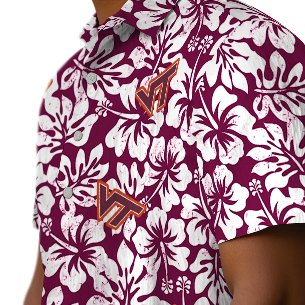 Virginia Tech Hokies Hawaiian Shirt - Hibiscus Motif | Hula Hawaiian Shirts