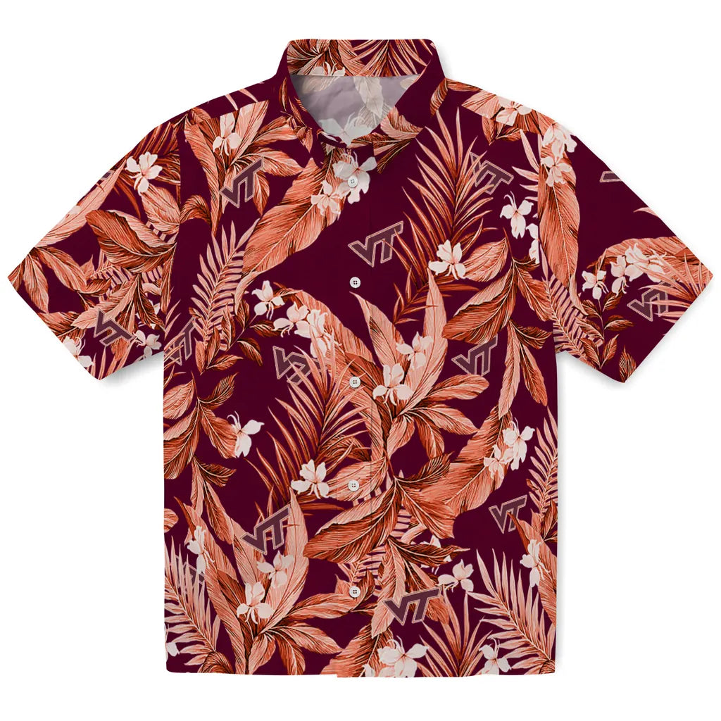 Virginia Tech Hokies Hawaiian Shirt - Palm Leaves | Hula Hawaiian Shirts