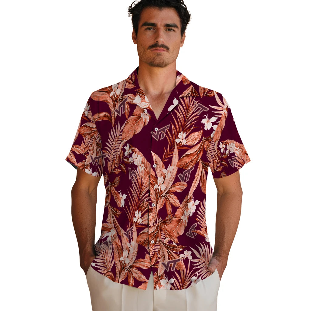 Virginia Tech Hokies Hawaiian Shirt - Palm Leaves | Hula Hawaiian Shirts