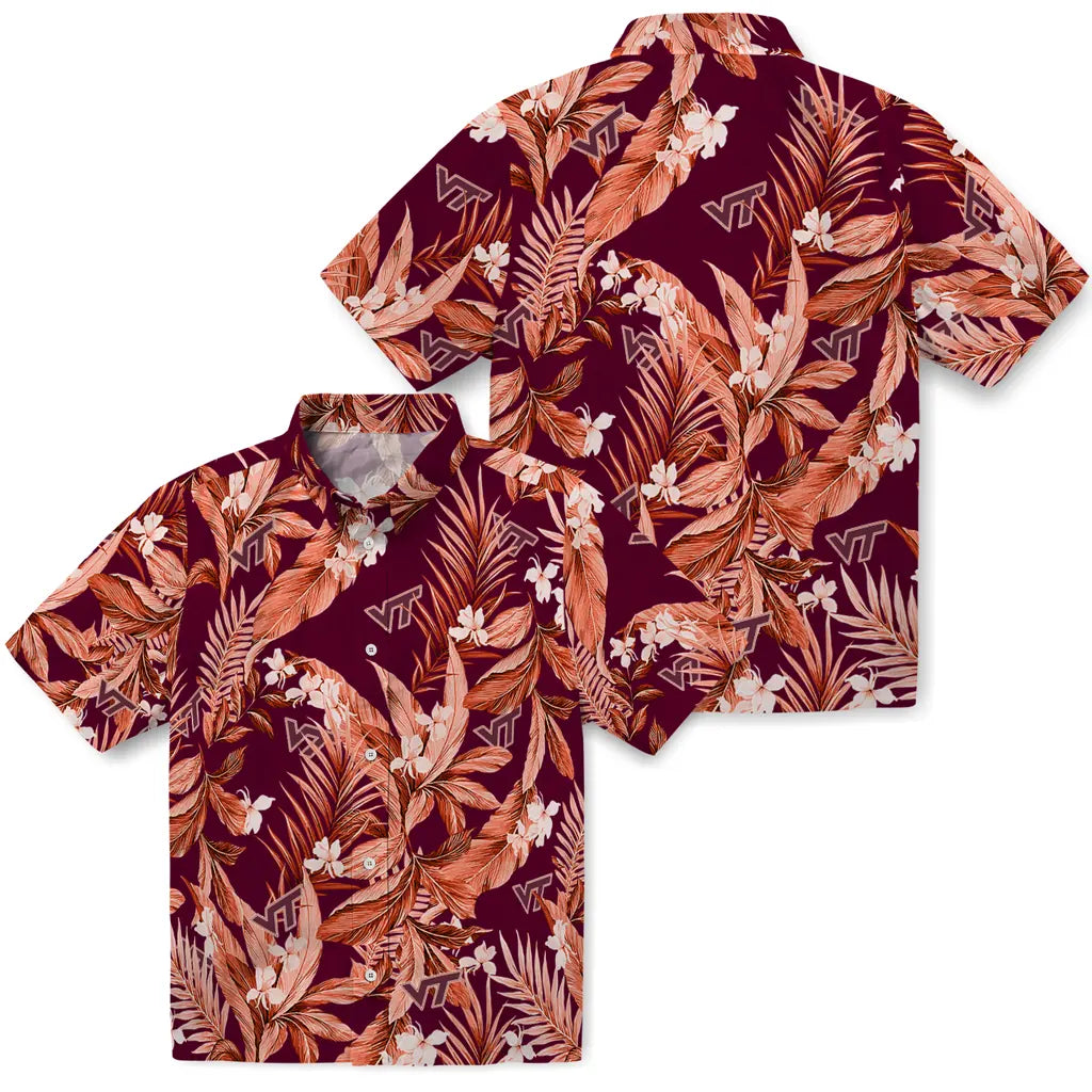 Virginia Tech Hokies Hawaiian Shirt - Palm Leaves | Hula Hawaiian Shirts