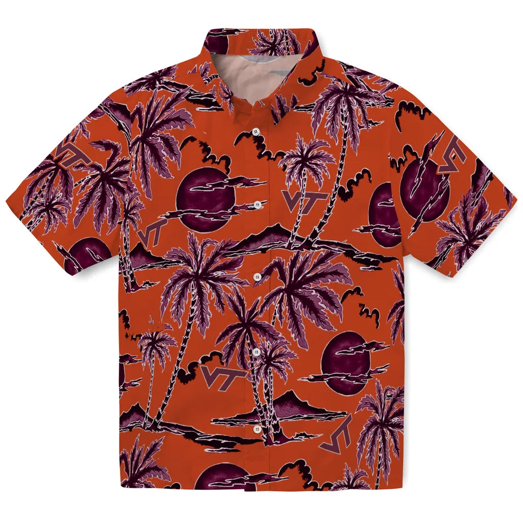 Virginia Tech Hokies Hawaiian Shirt - Palm Sunset | Hula Hawaiian Shirts