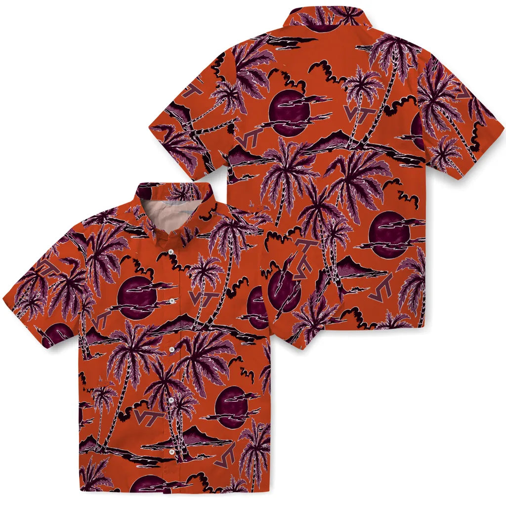 Virginia Tech Hokies Hawaiian Shirt - Palm Sunset | Hula Hawaiian Shirts