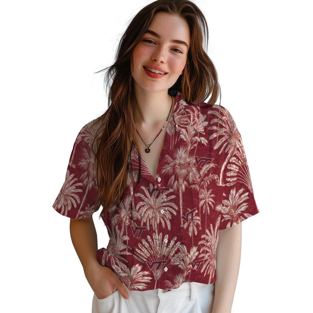 Virginia Tech Hokies Hawaiian Shirt - Vintage Palm Tree | Hula Hawaiian Shirts
