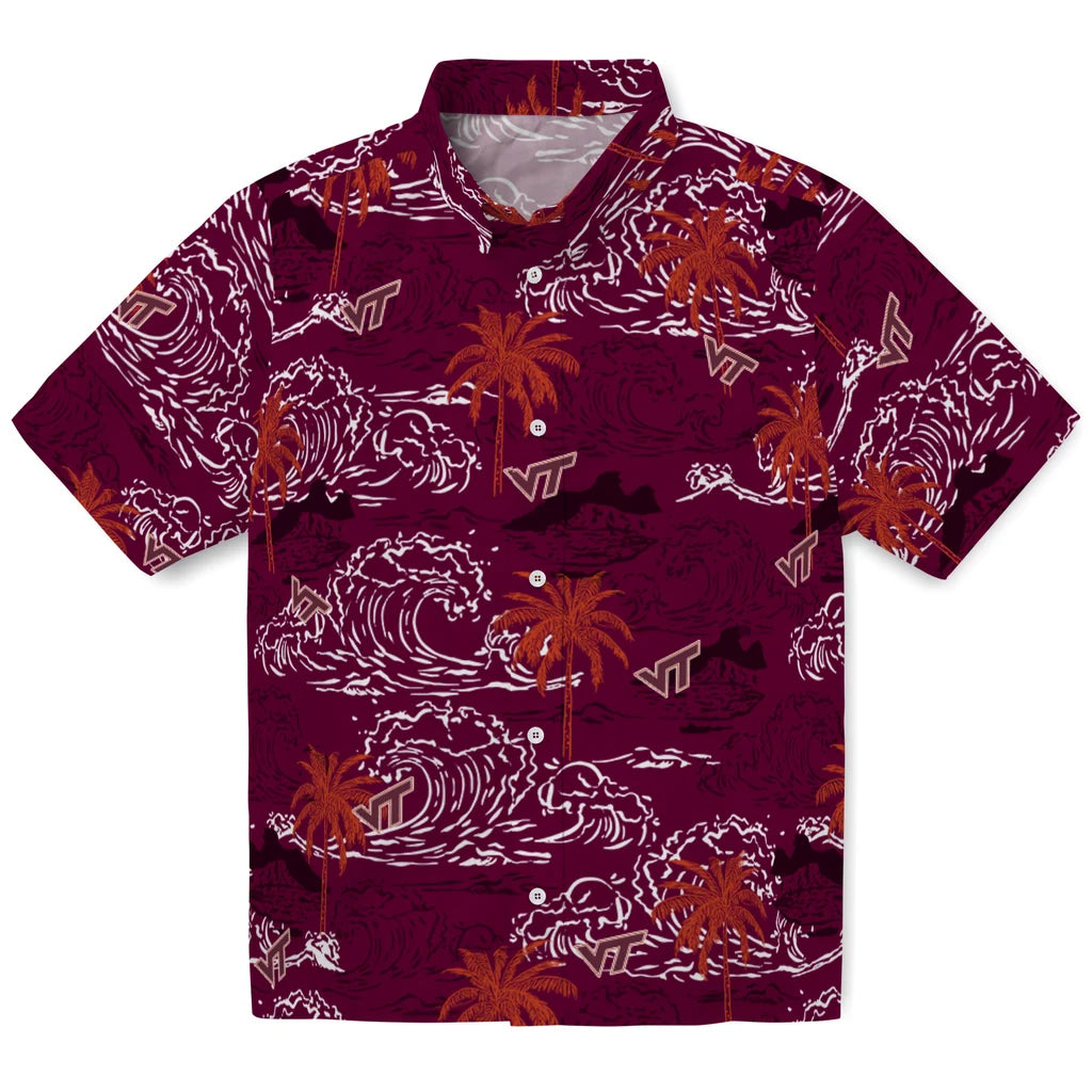 Virginia Tech Hokies Hawaiian Shirt - Wave Palm | Hula Hawaiian Shirts