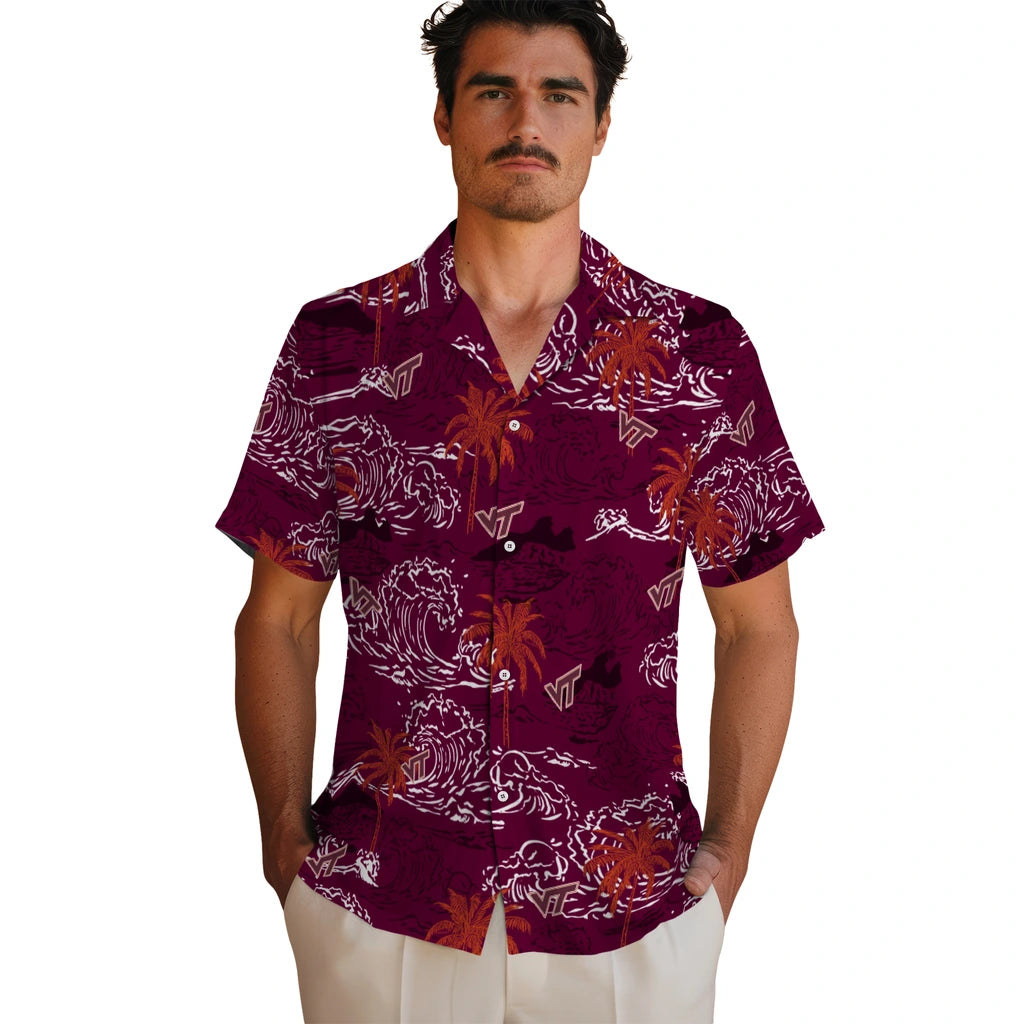 Virginia Tech Hokies Hawaiian Shirt - Wave Palm | Hula Hawaiian Shirts