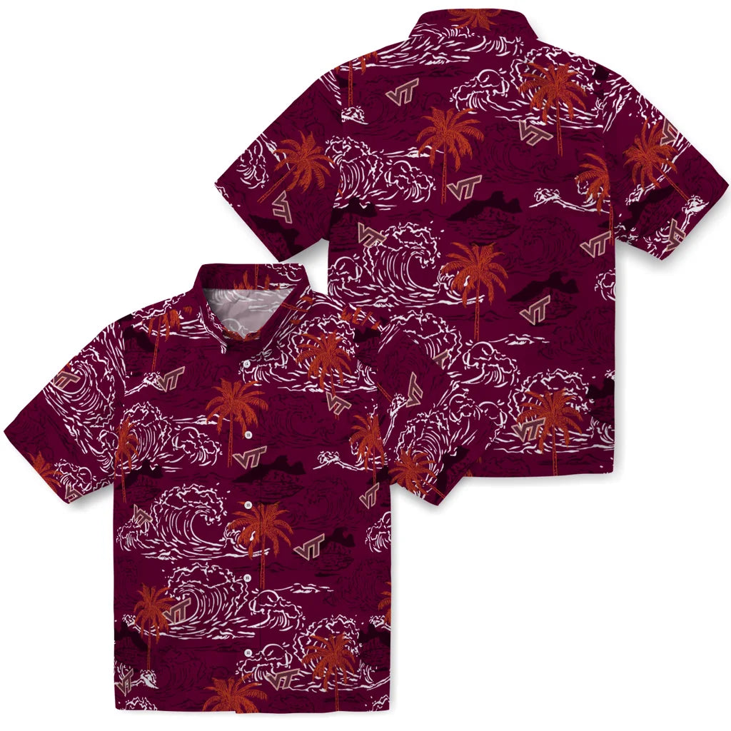 Virginia Tech Hokies Hawaiian Shirt - Wave Palm | Hula Hawaiian Shirts