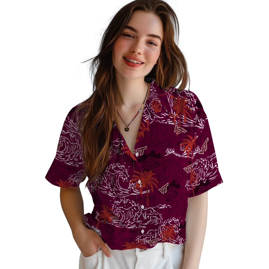 Virginia Tech Hokies Hawaiian Shirt - Wave Palm | Hula Hawaiian Shirts