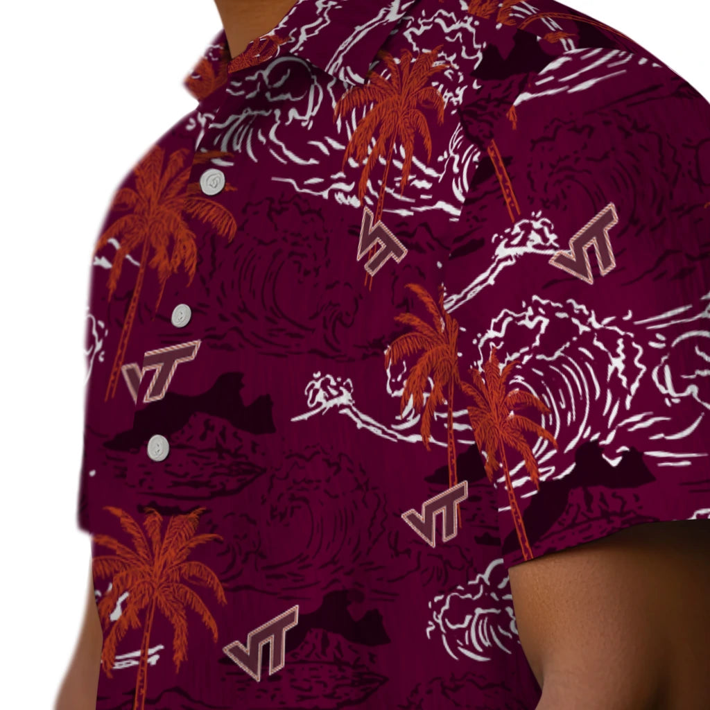 Virginia Tech Hokies Hawaiian Shirt - Wave Palm | Hula Hawaiian Shirts