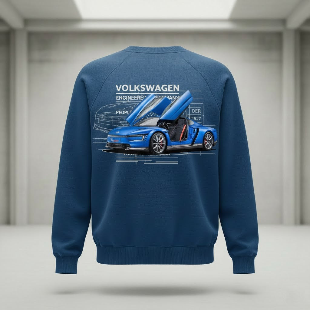 Volkswagen "Engineered for Life" Heritage 3D Blueprint Crewneck Sweatshirt - LeagueLockerGear
