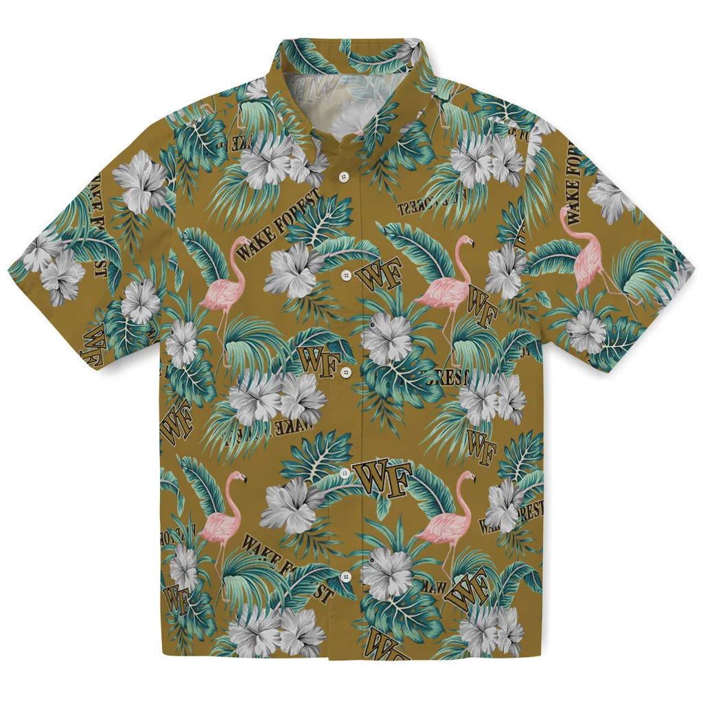 Wake Forest Demon Deacons Hawaiian Shirt - Flamingo and Hibiscus | Hula Hawaiian Shirts