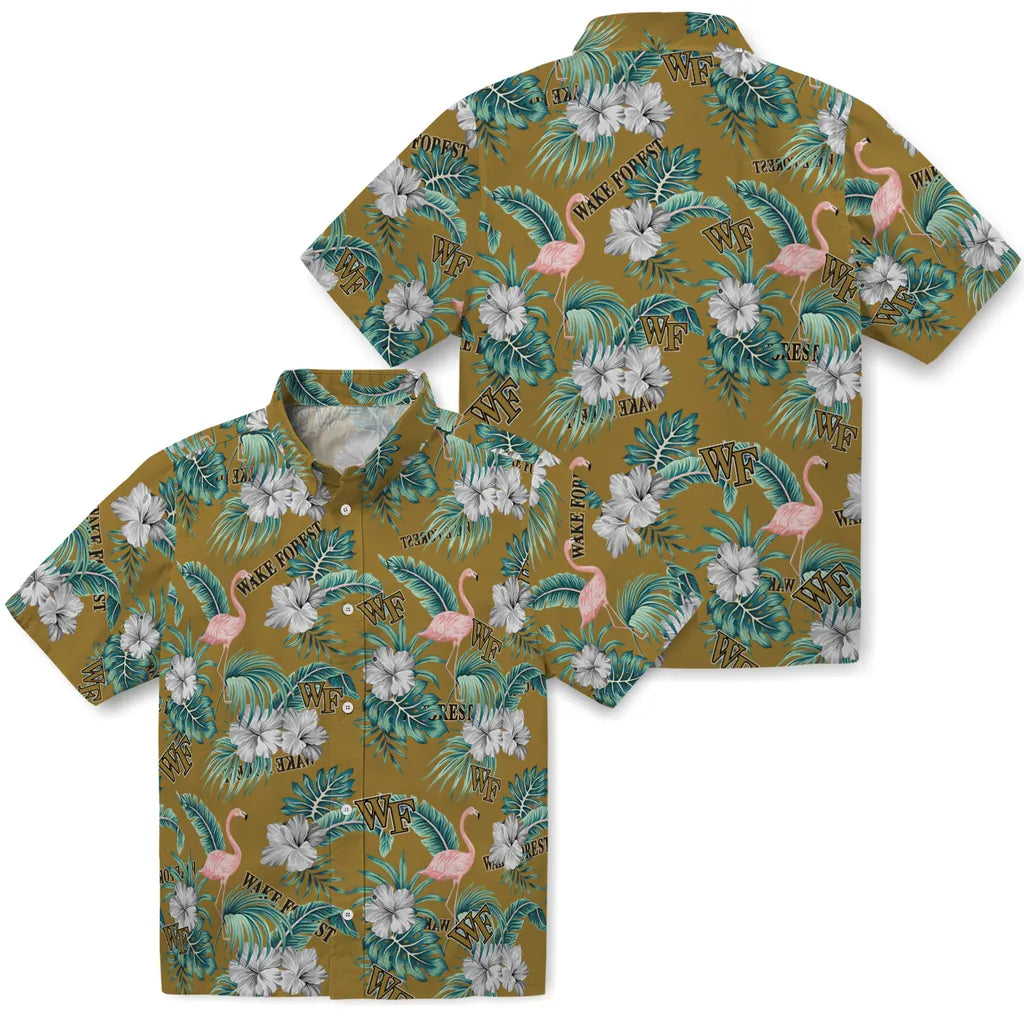 Wake Forest Demon Deacons Hawaiian Shirt - Flamingo and Hibiscus | Hula Hawaiian Shirts