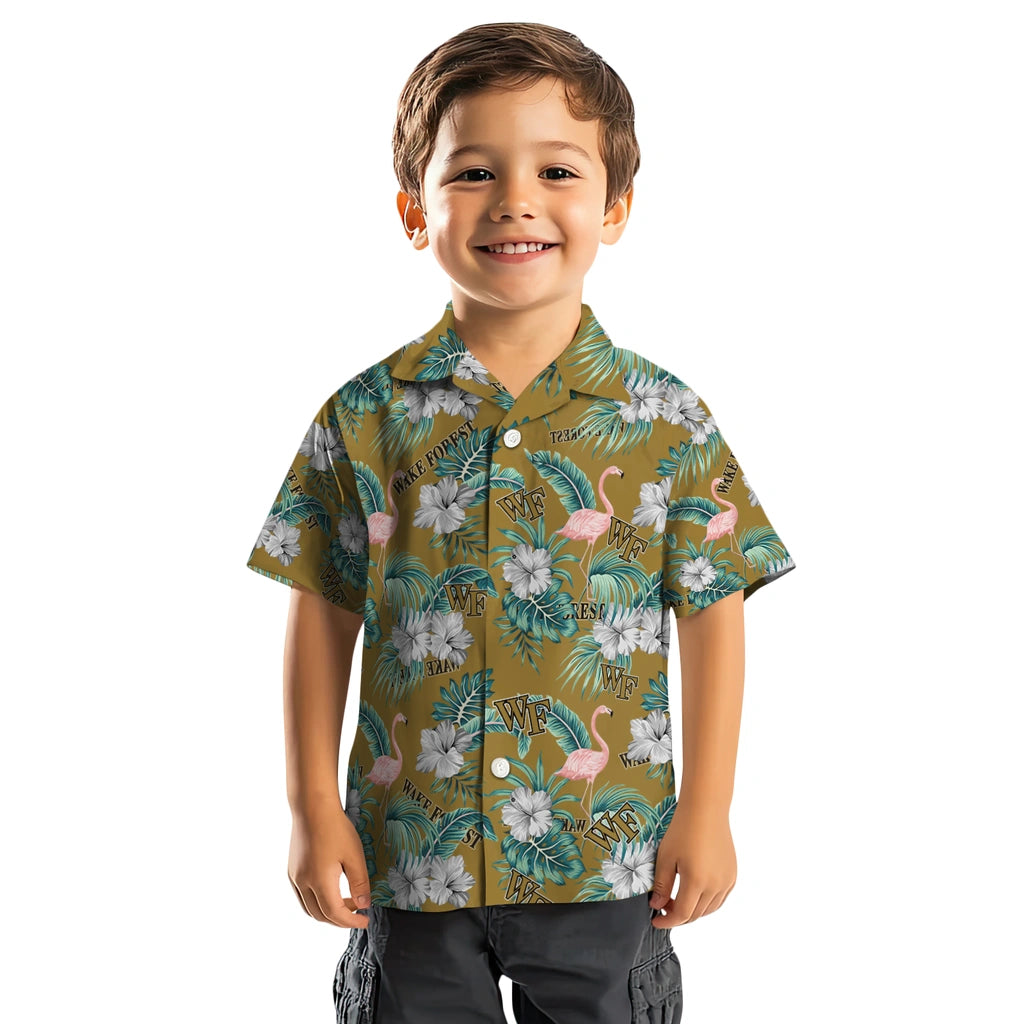 Wake Forest Demon Deacons Hawaiian Shirt - Flamingo and Hibiscus | Hula Hawaiian Shirts