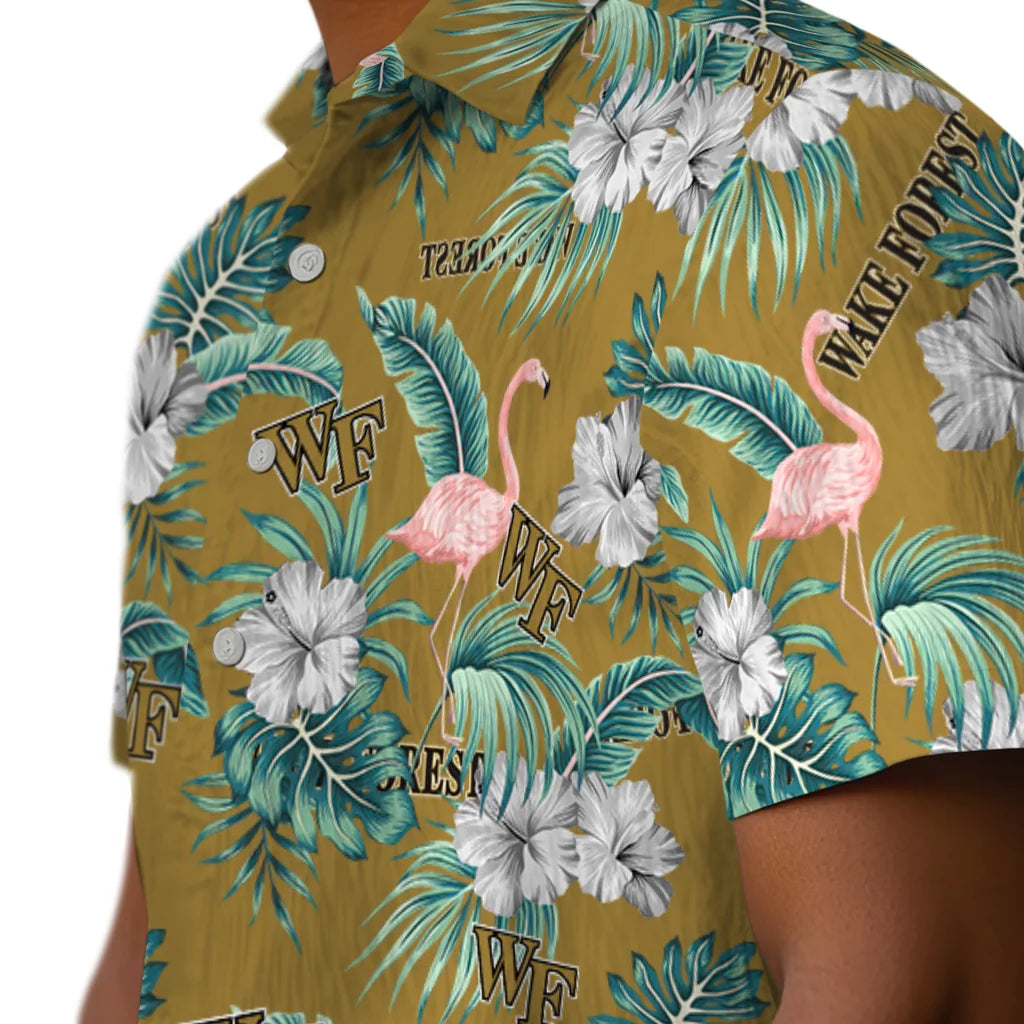 Wake Forest Demon Deacons Hawaiian Shirt - Flamingo and Hibiscus | Hula Hawaiian Shirts