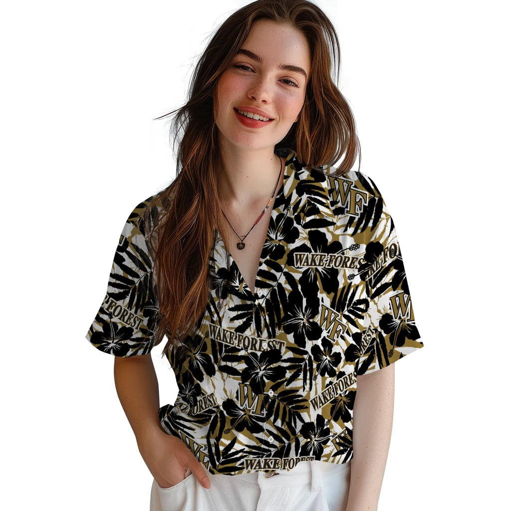 Wake Forest Demon Deacons Hawaiian Shirt - Hibiscus Overlay | Hula Hawaiian Shirts