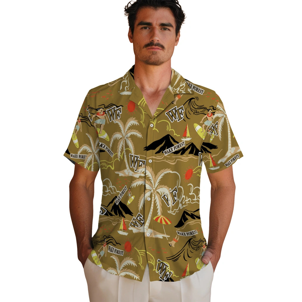 Wake Forest Demon Deacons Hawaiian Shirt - Palm Tree Island | Hula Hawaiian Shirts