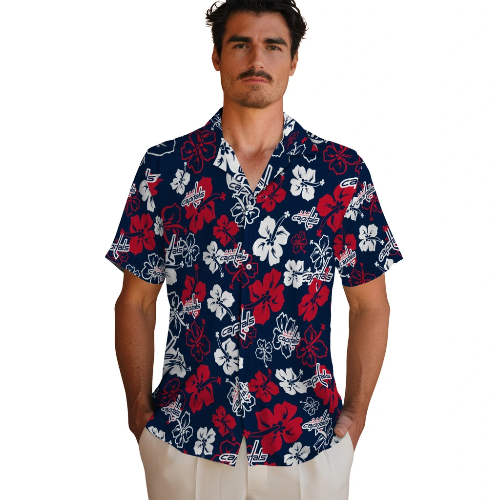 Washington Capitals Hawaiian Shirt - Hibiscus Flower Design | Hula Hawaiian Shirts
