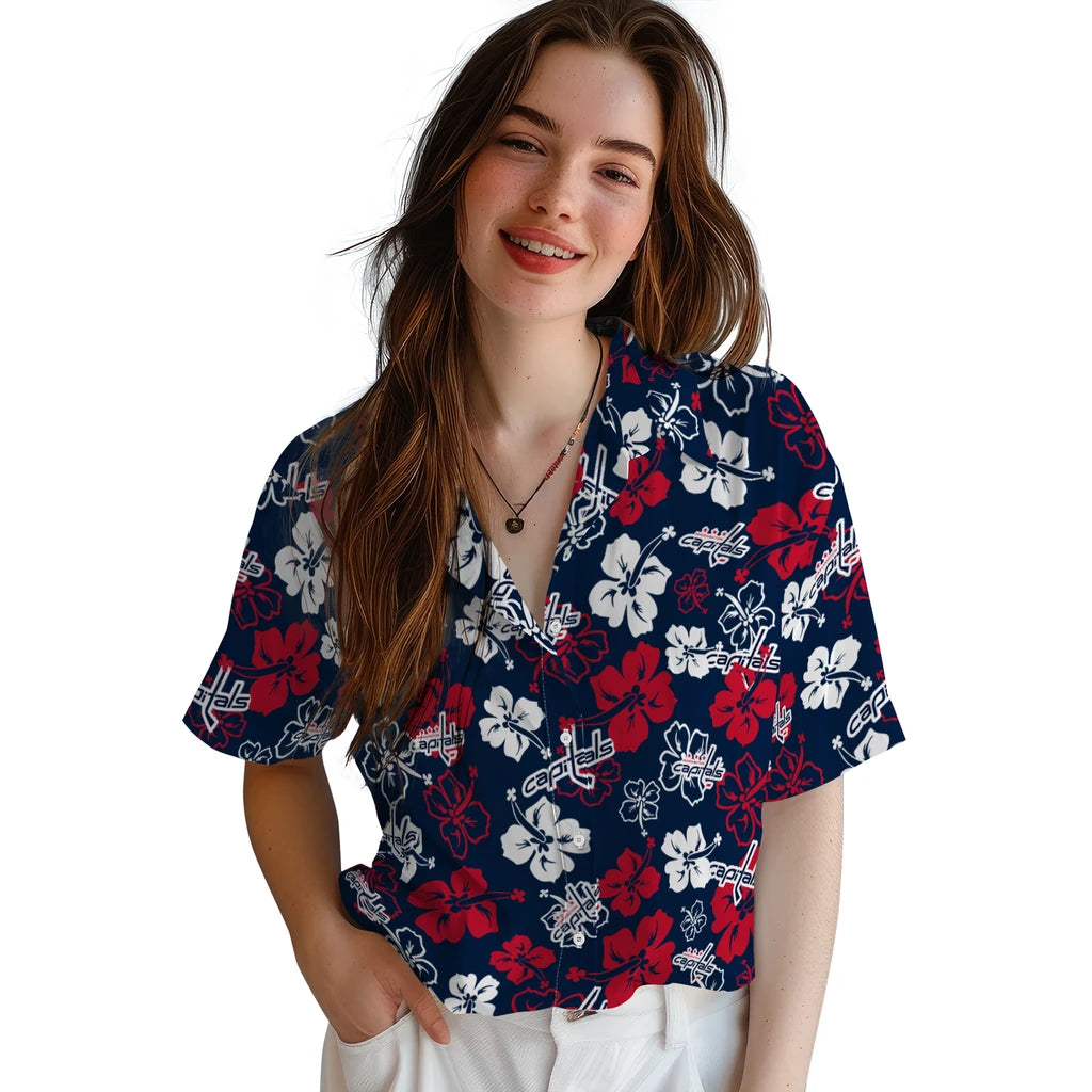 Washington Capitals Hawaiian Shirt - Hibiscus Flower Design | Hula Hawaiian Shirts