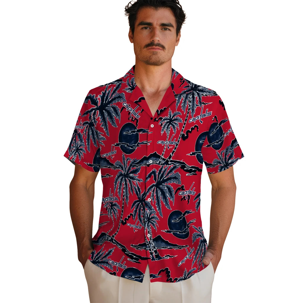 Washington Capitals Hawaiian Shirt - Palm Sunset | Hula Hawaiian Shirts