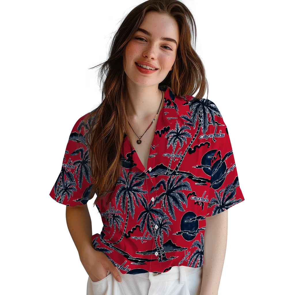Washington Capitals Hawaiian Shirt - Palm Sunset | Hula Hawaiian Shirts