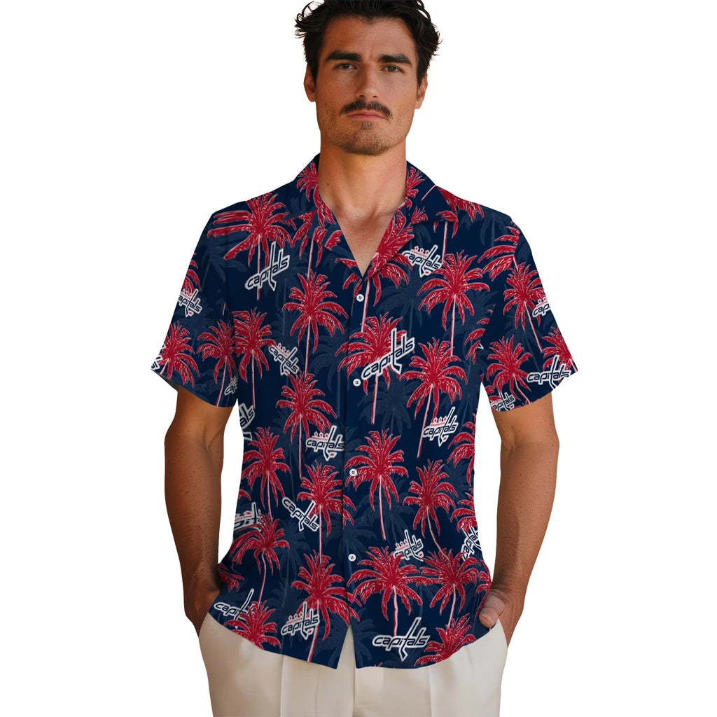Washington Capitals Hawaiian Shirt - Palm Tree Motif | Hula Hawaiian Shirts