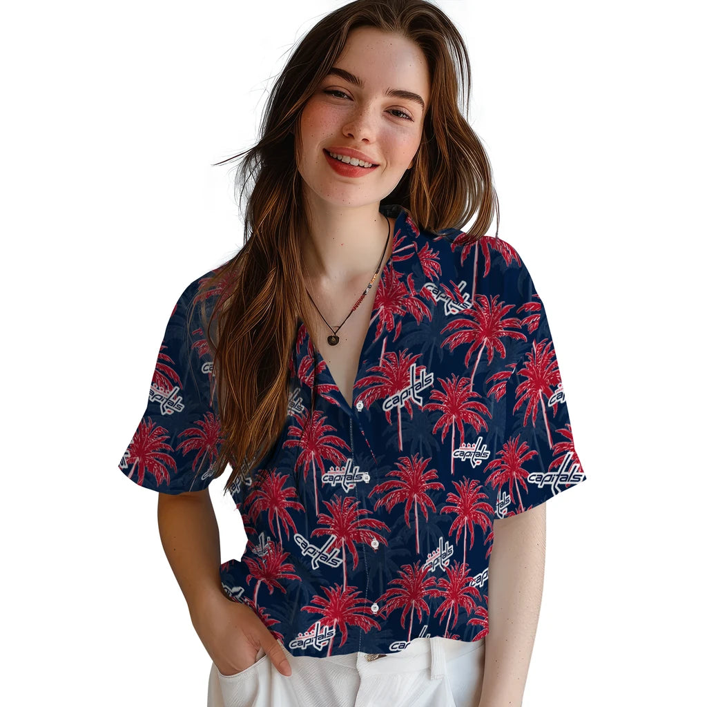 Washington Capitals Hawaiian Shirt - Palm Tree Motif | Hula Hawaiian Shirts