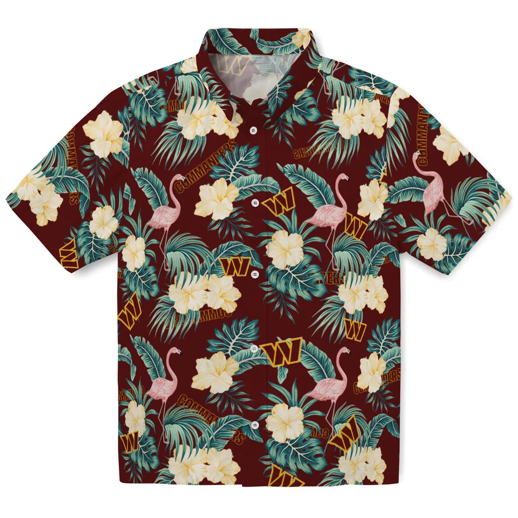 Washington Commanders Hawaiian Shirt - Flamingo and Hibiscus | Hula Hawaiian Shirts