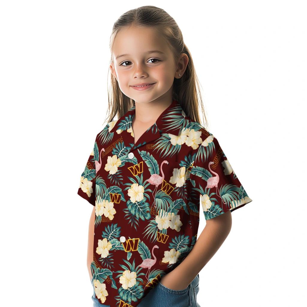 Washington Commanders Hawaiian Shirt - Flamingo and Hibiscus | Hula Hawaiian Shirts