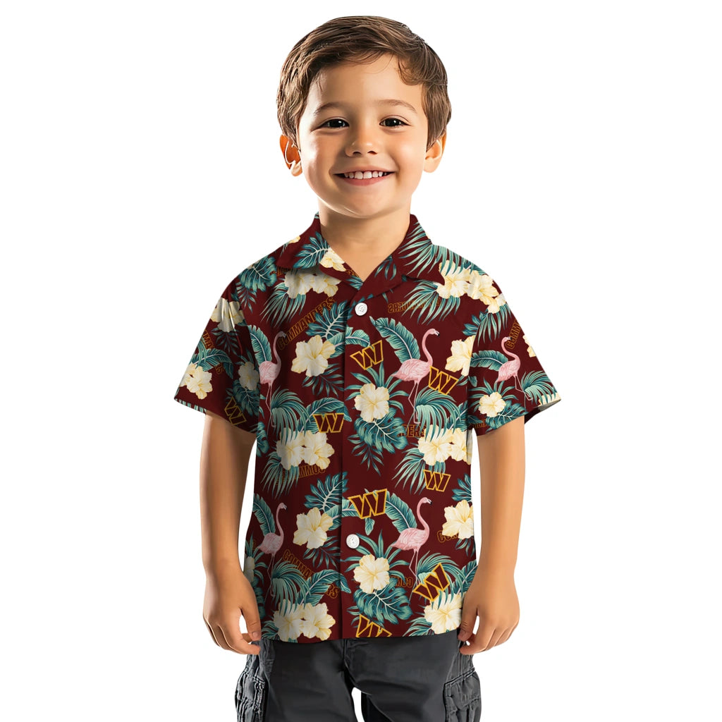 Washington Commanders Hawaiian Shirt - Flamingo and Hibiscus | Hula Hawaiian Shirts
