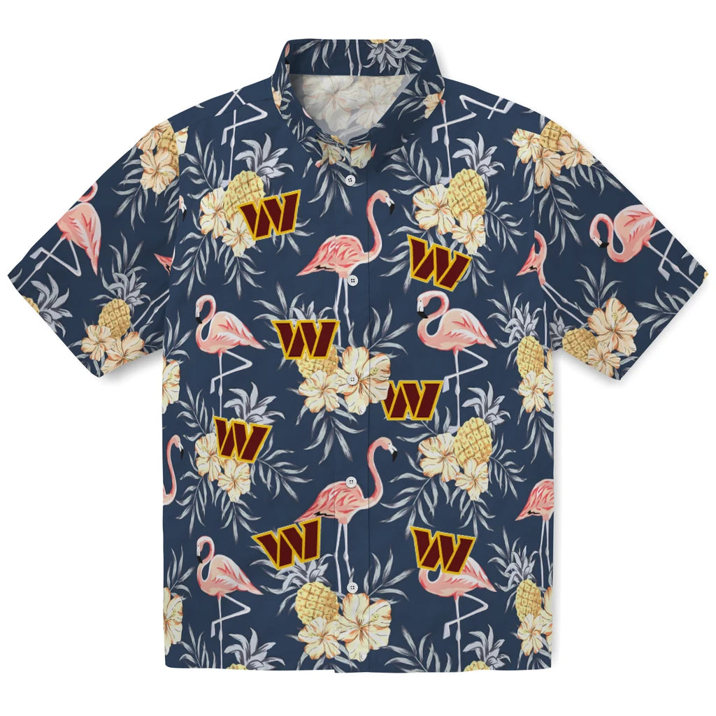 Washington Commanders Hawaiian Shirt - Flamingo Hibiscus | Hula Hawaiian Shirts