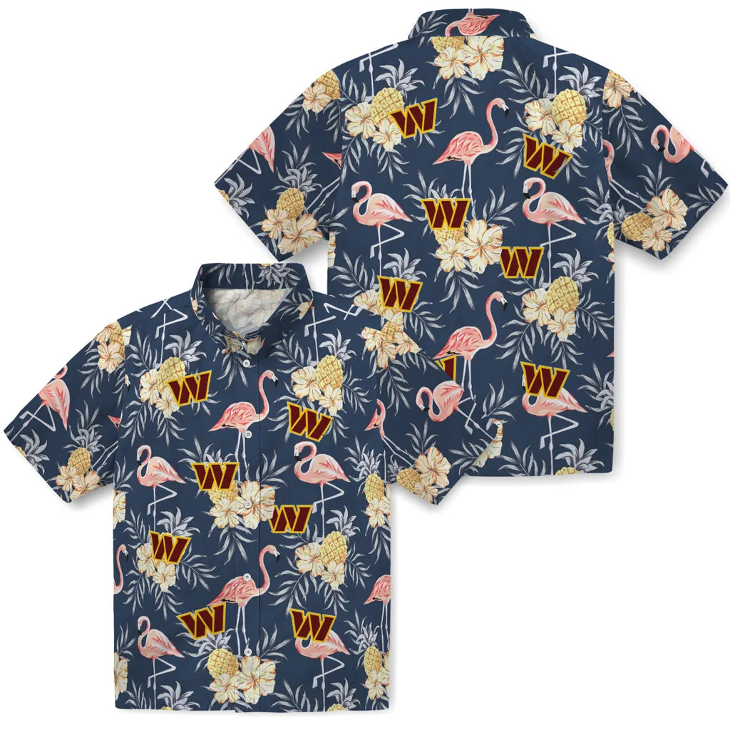 Washington Commanders Hawaiian Shirt - Flamingo Hibiscus | Hula Hawaiian Shirts