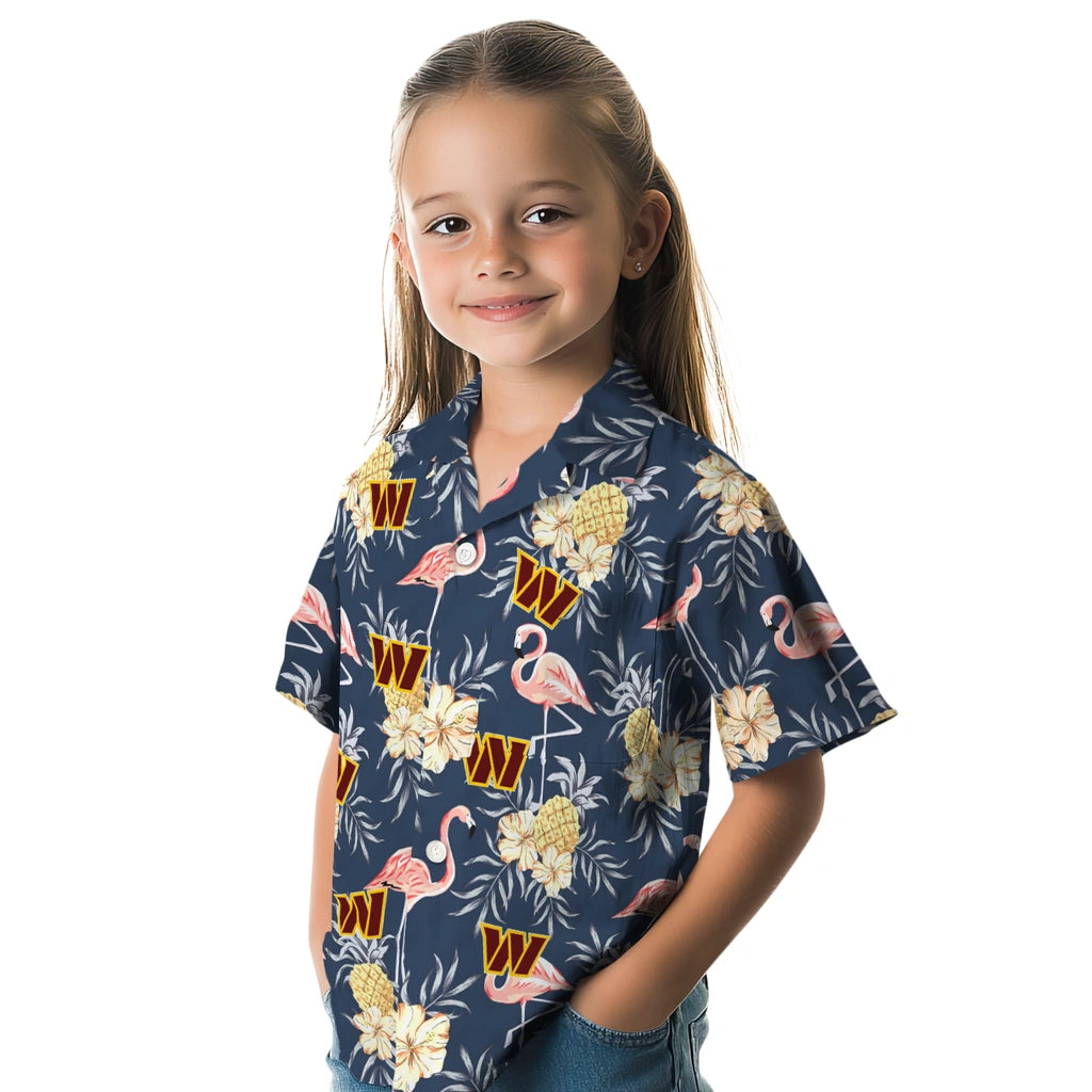 Washington Commanders Hawaiian Shirt - Flamingo Hibiscus | Hula Hawaiian Shirts