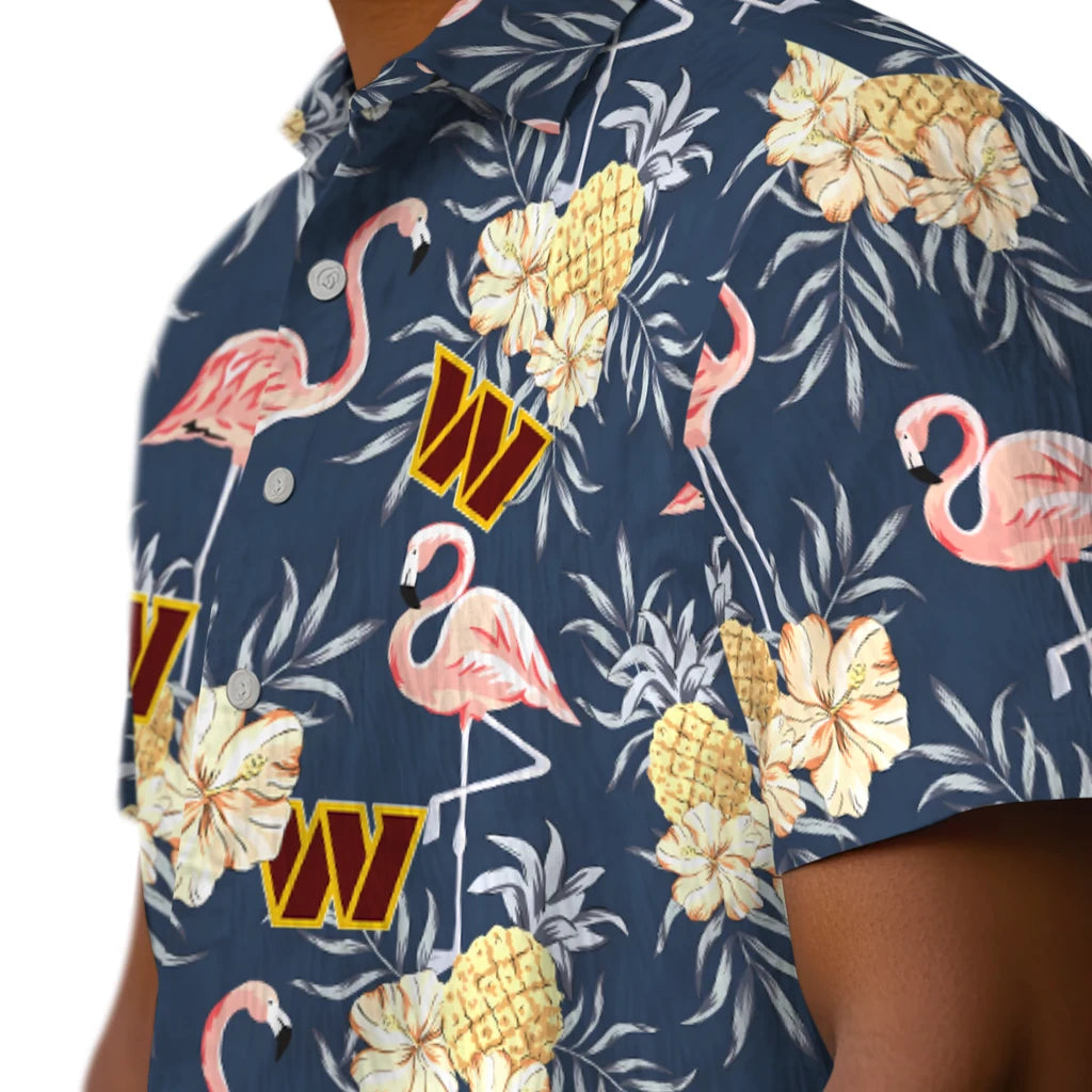 Washington Commanders Hawaiian Shirt - Flamingo Hibiscus | Hula Hawaiian Shirts