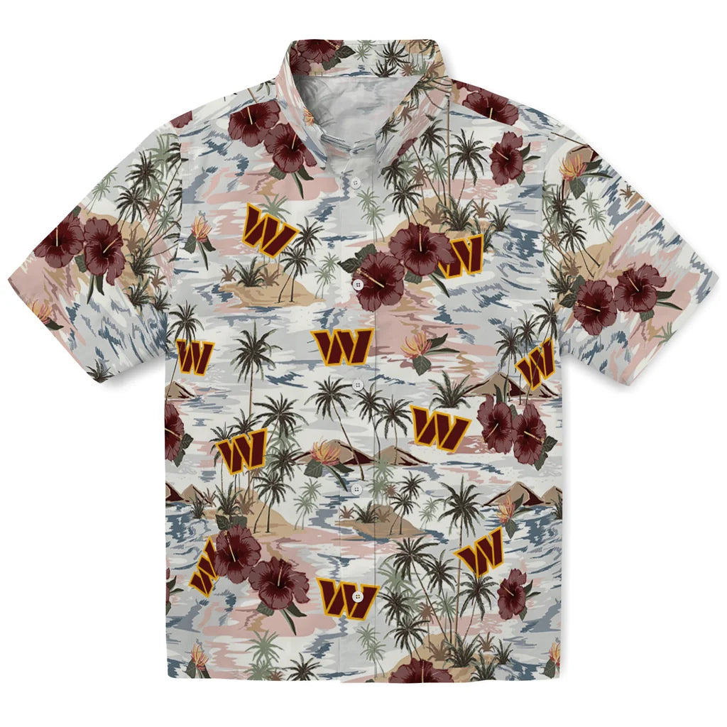 Washington Commanders Hawaiian Shirt - Hibiscus Seaside | Hula Hawaiian Shirts